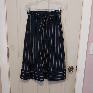Banana Republic Academia Blue White Striped A-Line Pleates Midi Skirt Size 0P